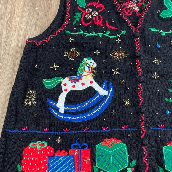 Vtg Designer Originals Studio Santa Ugly Sweater Vest 90’s Christmas Sz Large - Picture 4 of 5